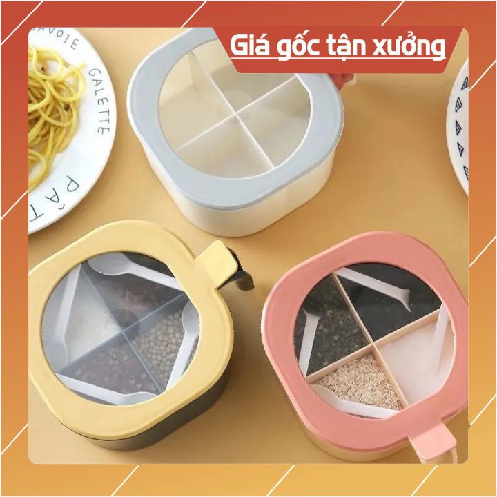 Hộp đựng gia vị -Hộp gia vị 4 ngăn -bằng nhựa cao cấp có nắp đậy kèm thìa muỗng  tiện dụng cho nhà bếp | BigBuy360 - bigbuy360.vn