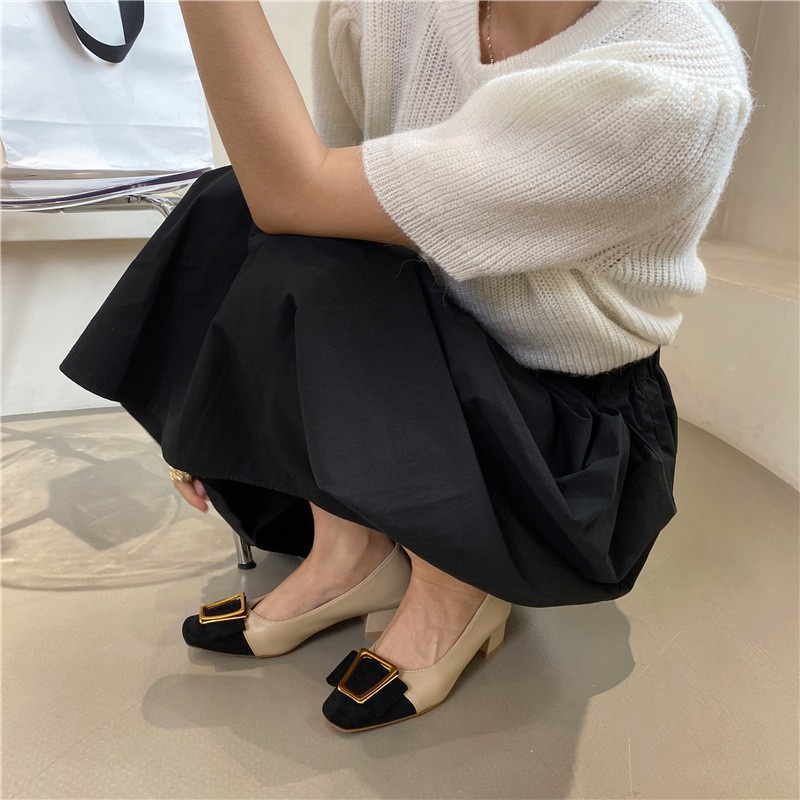 Giày Gót Vừa Dày Dặn Cài Khóa Vuông Thời Trang Xuân Hè 2022 Cho Nữ