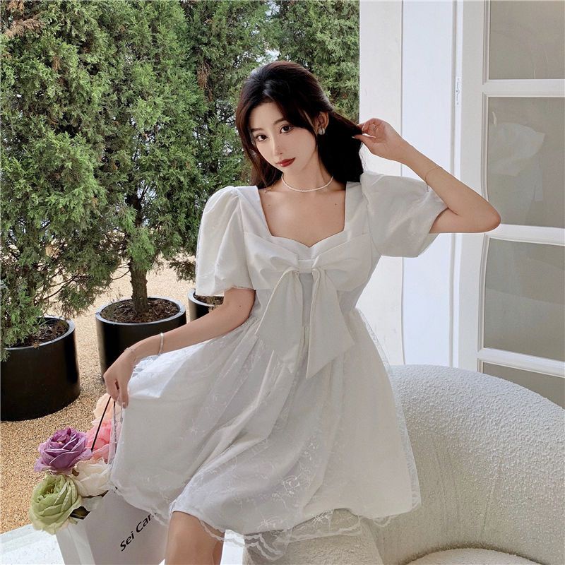 ❤Váy babydoll Đầm Tay Phồng Chiết Eo Phong Cách Retro Pháp Thời Trang Mùa Hè Xinh Xắn Cho Nữ