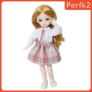 BJD Doll 1/6 Ball Jointed Girl Dolls 30cm with Makeup Uniform Wig Gold