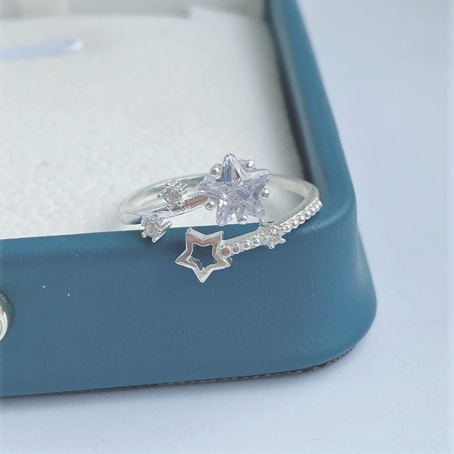 Nhẫn bạc nữ sao băng tuyết, Nhẫn hở Free size chất liệu bạc ta sang trọng - Trang sức bạc Evasilver