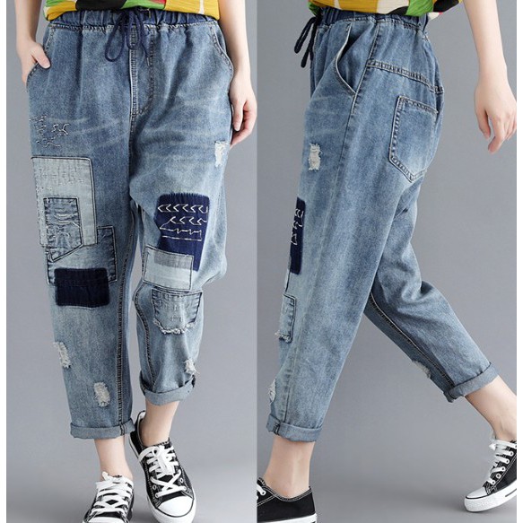 G483 Quần baggy bò big size freesize cạp chun thoải mái in họa tiết mới lạ cá tính năng động