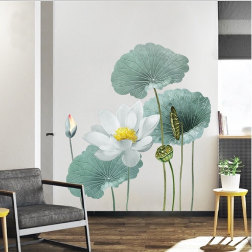 ⚡️𝐅𝐑𝐄𝐄 𝐒𝐇𝐈𝐏⚡️ Decal dán tường HỒ SEN XANH 06 chống thấm nước, decal hít công nghệ cao