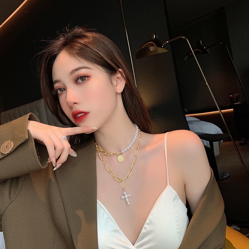 Vòng cổ Nhiều Lớp Đính Hạt Ngọc Trai Cổ Điển Cho Nữ