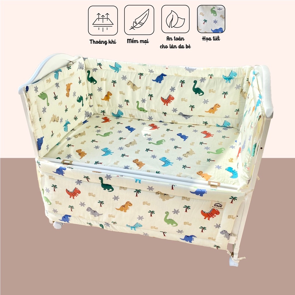 Bộ quây cũi vải kèm ga bọc đệm Ome cho bé đa dạng kích thước, màu sắc sử dụng cho mọi loại cũi | Quây cũi vải cho bé