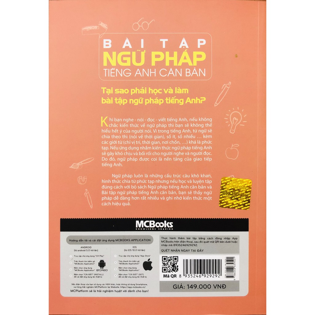 Sách - Bài Tập Ngữ Pháp Tiếng Anh Căn Bản (Bìa Cam) + tặng kèm giấy nhớ MT