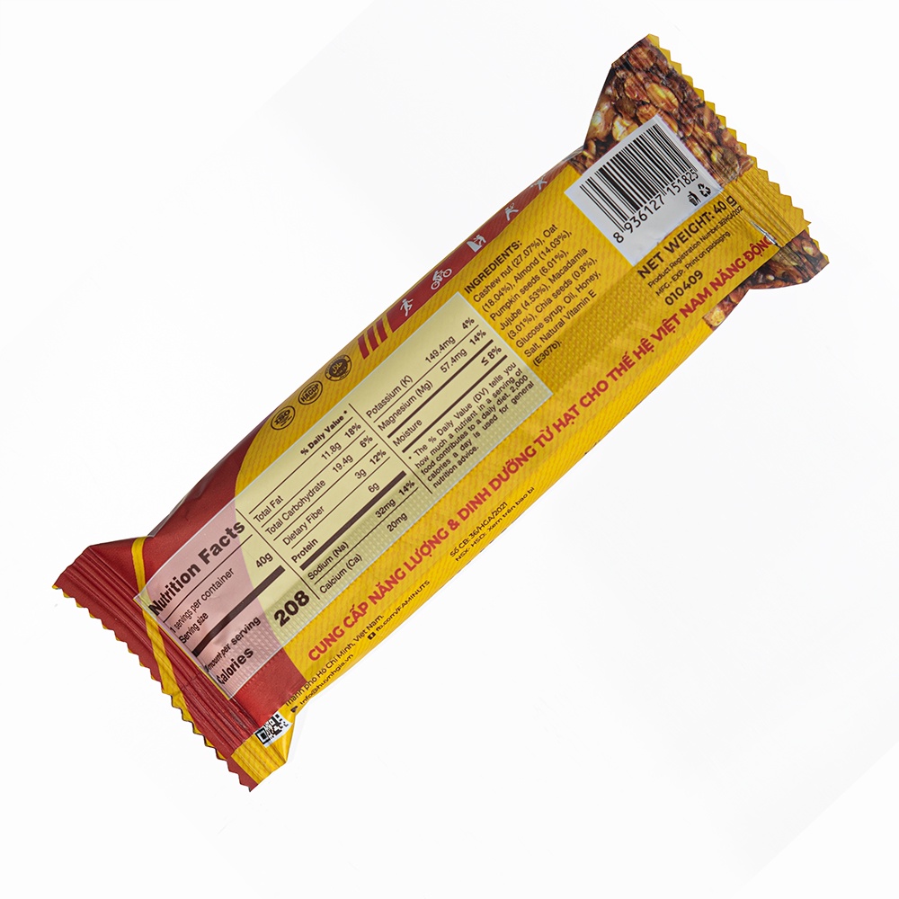 Thanh Hạt Năng Lượng FAMINUTS Vị Táo Đỏ Nutsbar Energy 40g - Thực Phẩm Tiếp Năng Lượng Lành Mạnh