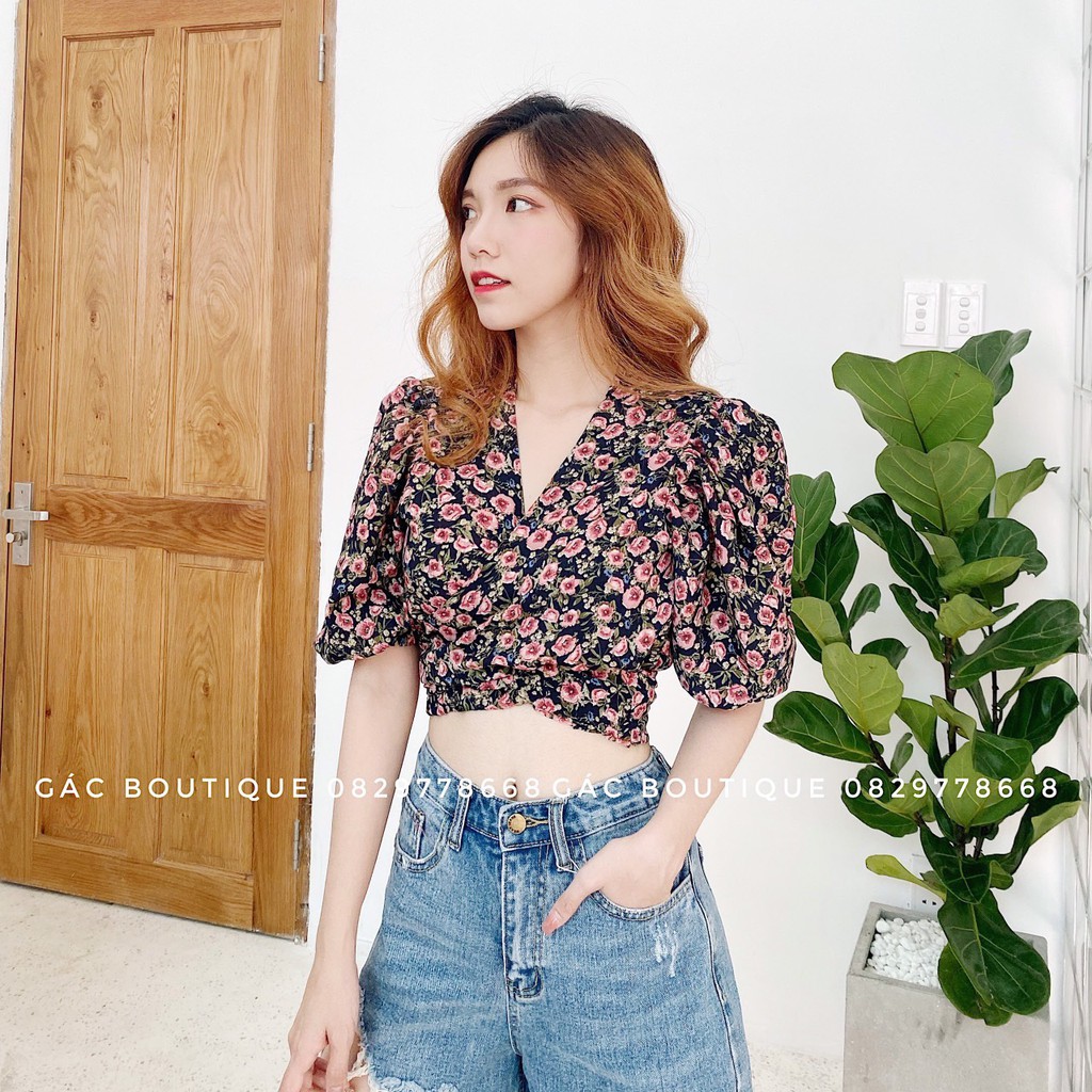 Áo hoa croptop Eo cột nơ- Ăn gian ai eo to cũng hoá bé tí ti cơ đấy. Chất voan siêu mịn ,Phối vs tregging cũng thấy độ đ
