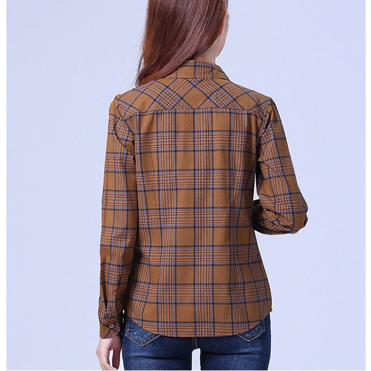 Áo sơ mi SixSisters tay dài họa tiết sọc caro thời trang cho nữ