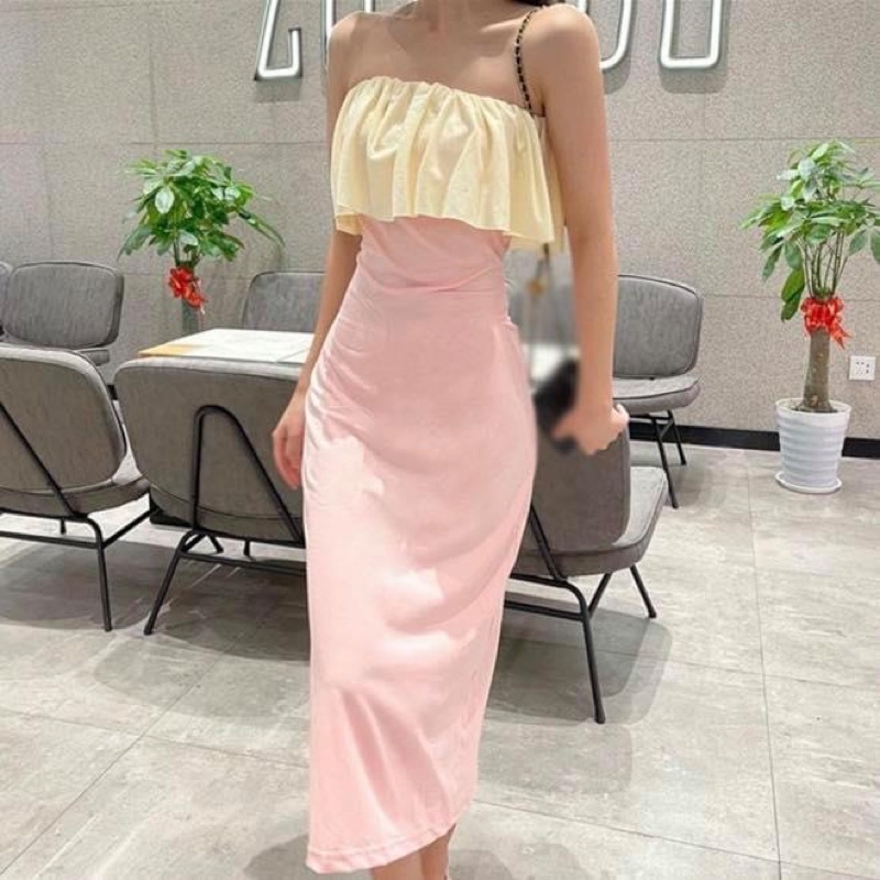 Đầm ống cúp ngực maxi dài voan bèo ngực ôm sát body co dãn nữ đi tiệc - Order taobao quảng châu