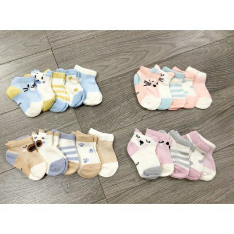 Tất điều hòa thoáng khí cho bé, set 5 đôi tất Kid's Socks mềm mại cho bé từ 0 đến 3 tuổi