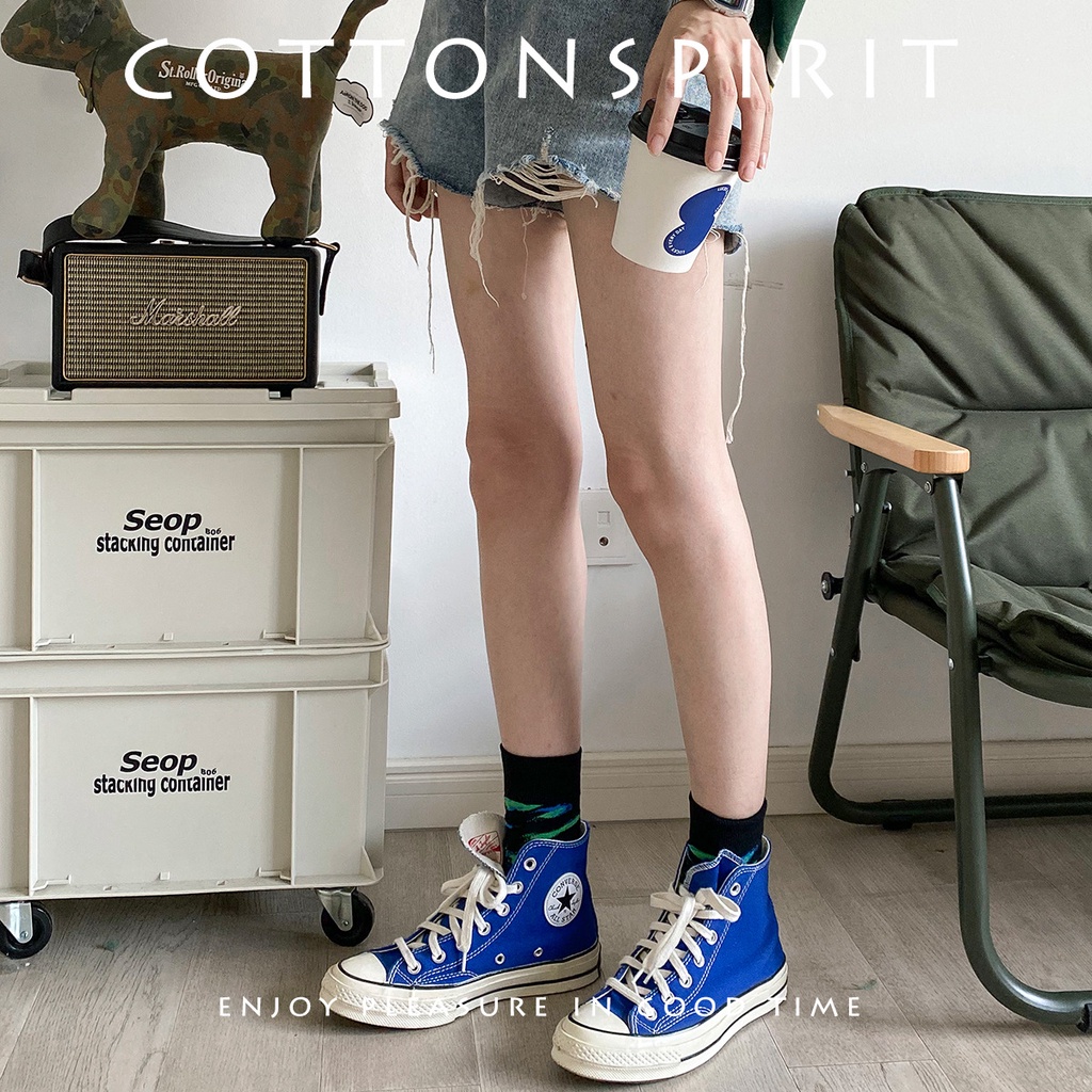 Vớ cổ cao cá tính Nam Nữ Unisex Tất dài cao cổ Phong cách đường phố cao cấp cotton in hình Hoạt hình Hàn Quốc