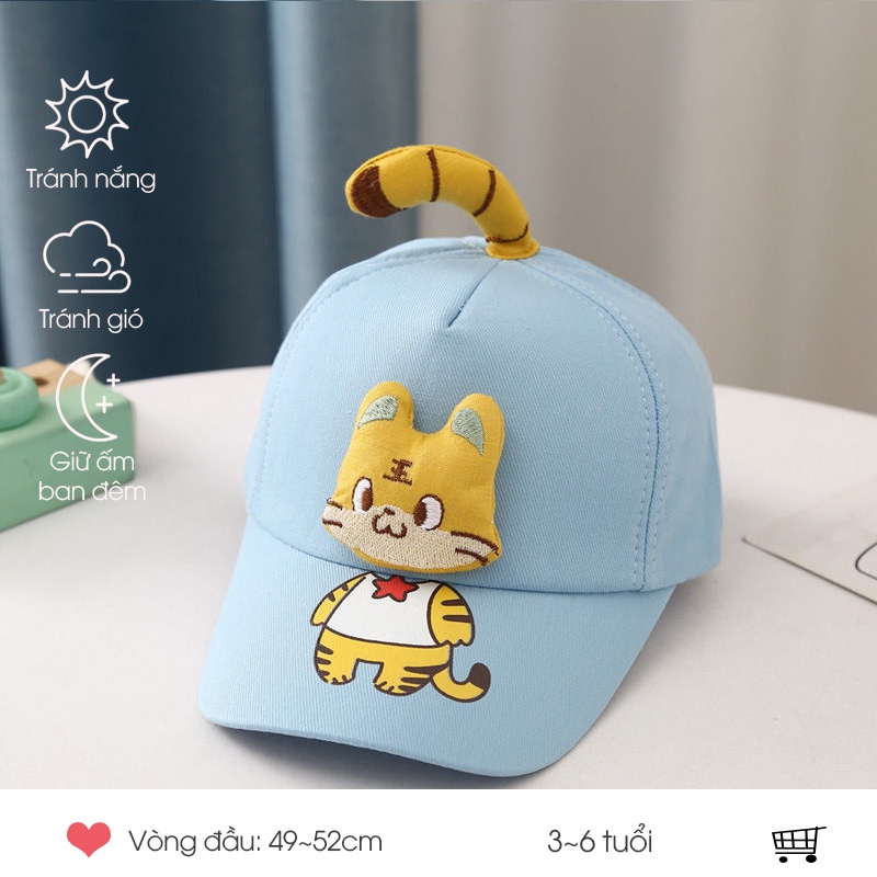 Nón mũ trẻ em Poco Home 3-6 tuổi hoạt hình Hổ dễ thương, chất liệu cao cấp mềm êm, khoá dán tiện lợi phong cách Hàn Quốc