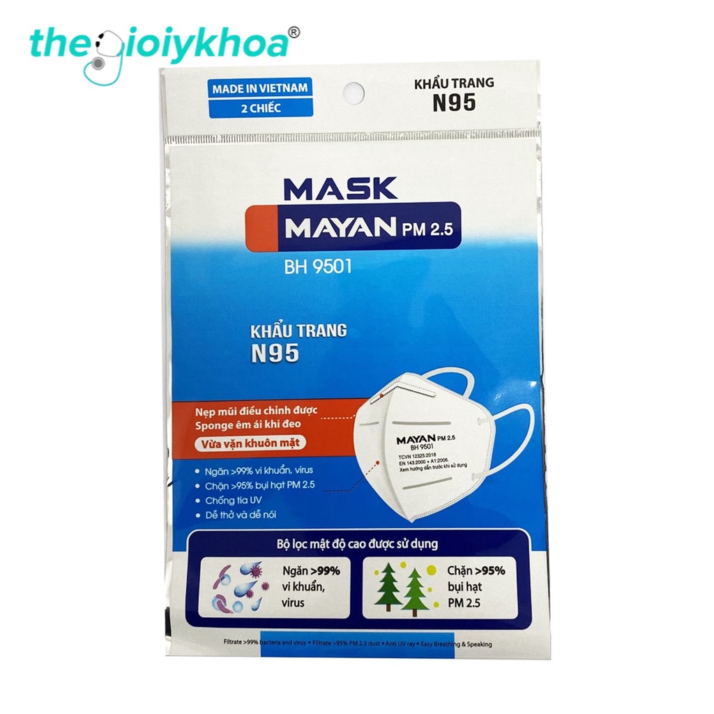 KHẨU TRANG N95 MAYAN TÚI 2 CÁI CÓ ĐỆM MŨI