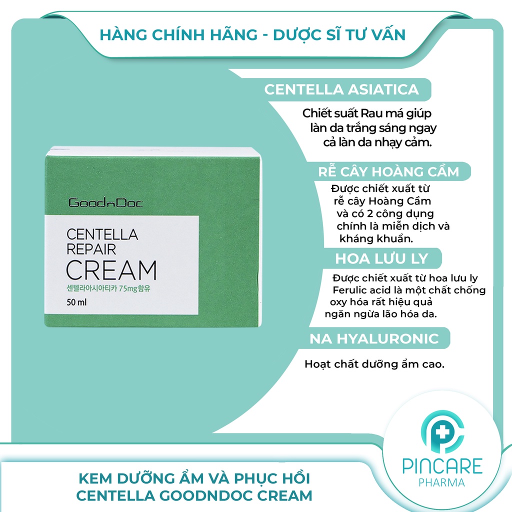 Kem Dưỡng Ẩm và Phục Hồi Centella Goodndoc Cream 50ml - Hàng chính hãng - Nhà thuốc PinCare