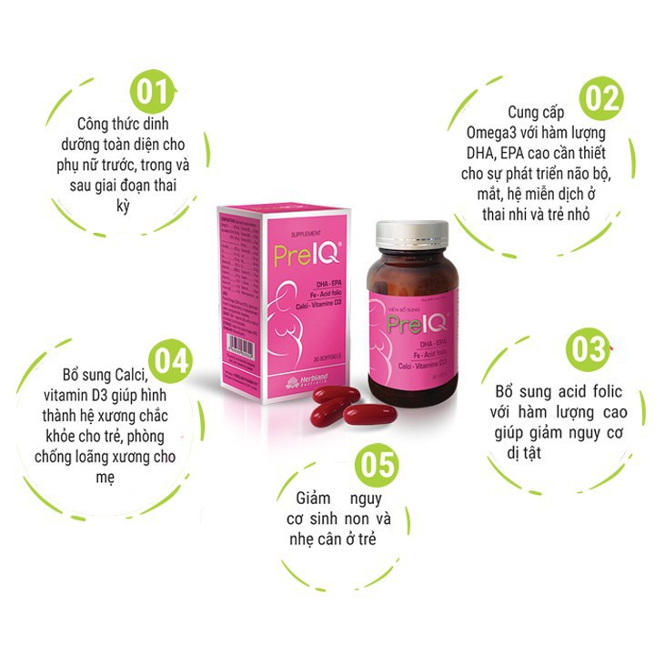Viên bầu PreIQ DHA &amp; Cholin – Hỗ trợ bổ sung dưỡng chất cho mẹ bầu (Hộp 30 viên)