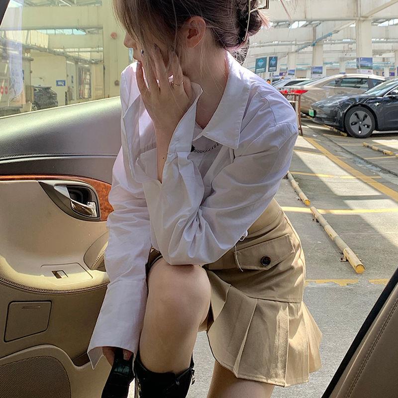 Set áo sơ mi lửng + quần Short lưng cao thời trang xuân thu 2021 dành cho nữ | BigBuy360 - bigbuy360.vn