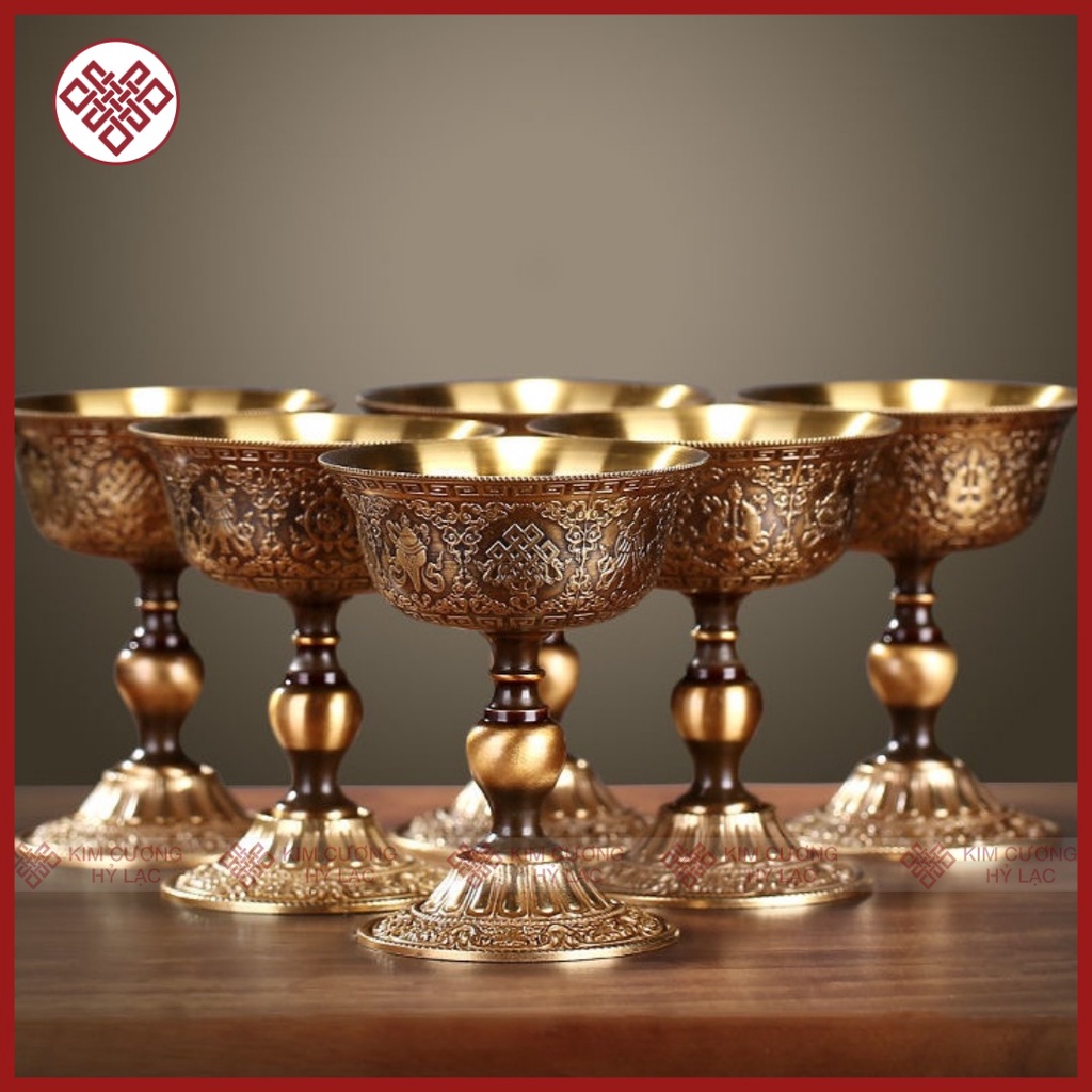 Chân Đèn Thờ Cúng [Kim Cương Hỷ Lạc] Đựng Nến Bơ Bằng Đồng Cao Cấp