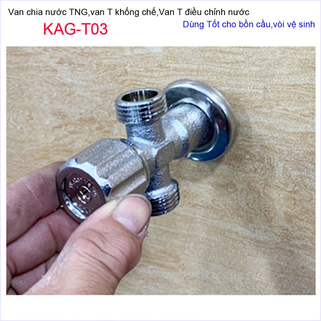 T chia nước van khóa giảm áp KAG-T03 cao cấp, van T chia nước bồn cầu và vòi xịt, T nối nước vòi xịt siêu bền