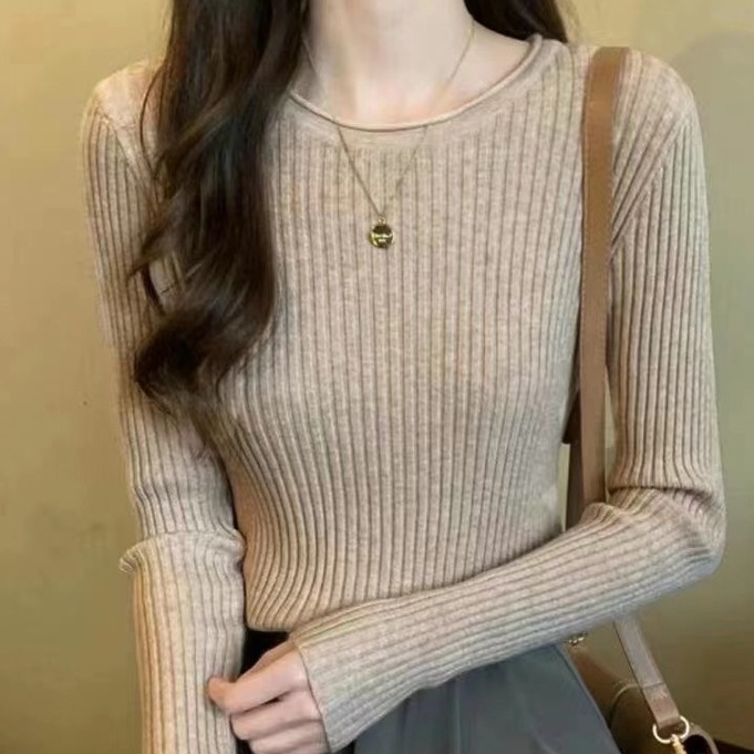 Áo len ZHELIHANGFEI tay dài cổ tròn lưng cao dáng ôm thời trang trẻ trung cho nữ