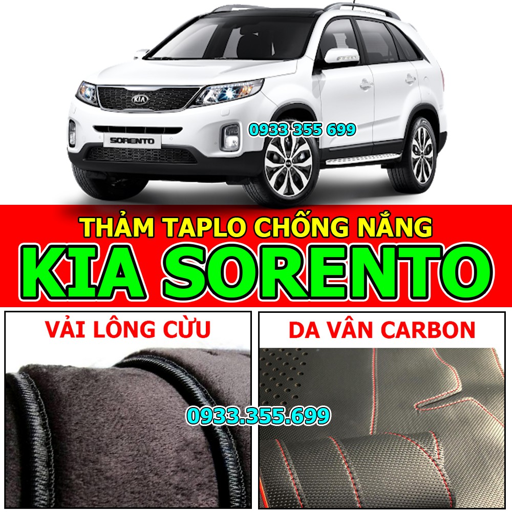 Thảm Taplo KIA SORENTO bằng Nhung lông Cừu hoặc Da vân Carbon, Da vân Gỗ