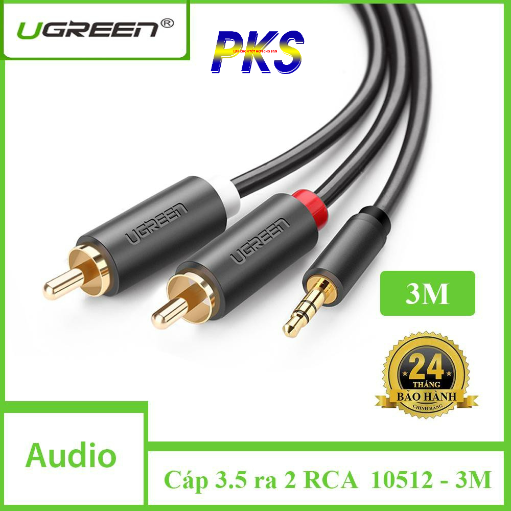 Dây loa 3,5mm sang 2 hoa sen RCA 3m Ugreen 10512 - Ugreen 10512