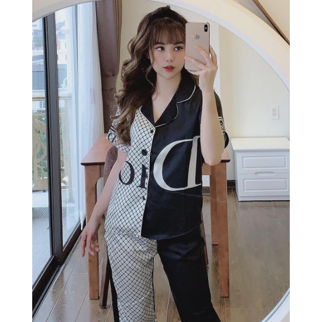 Bộ Pijama Áo Cộc Quần dài Phi Lụa Rất Xinh
