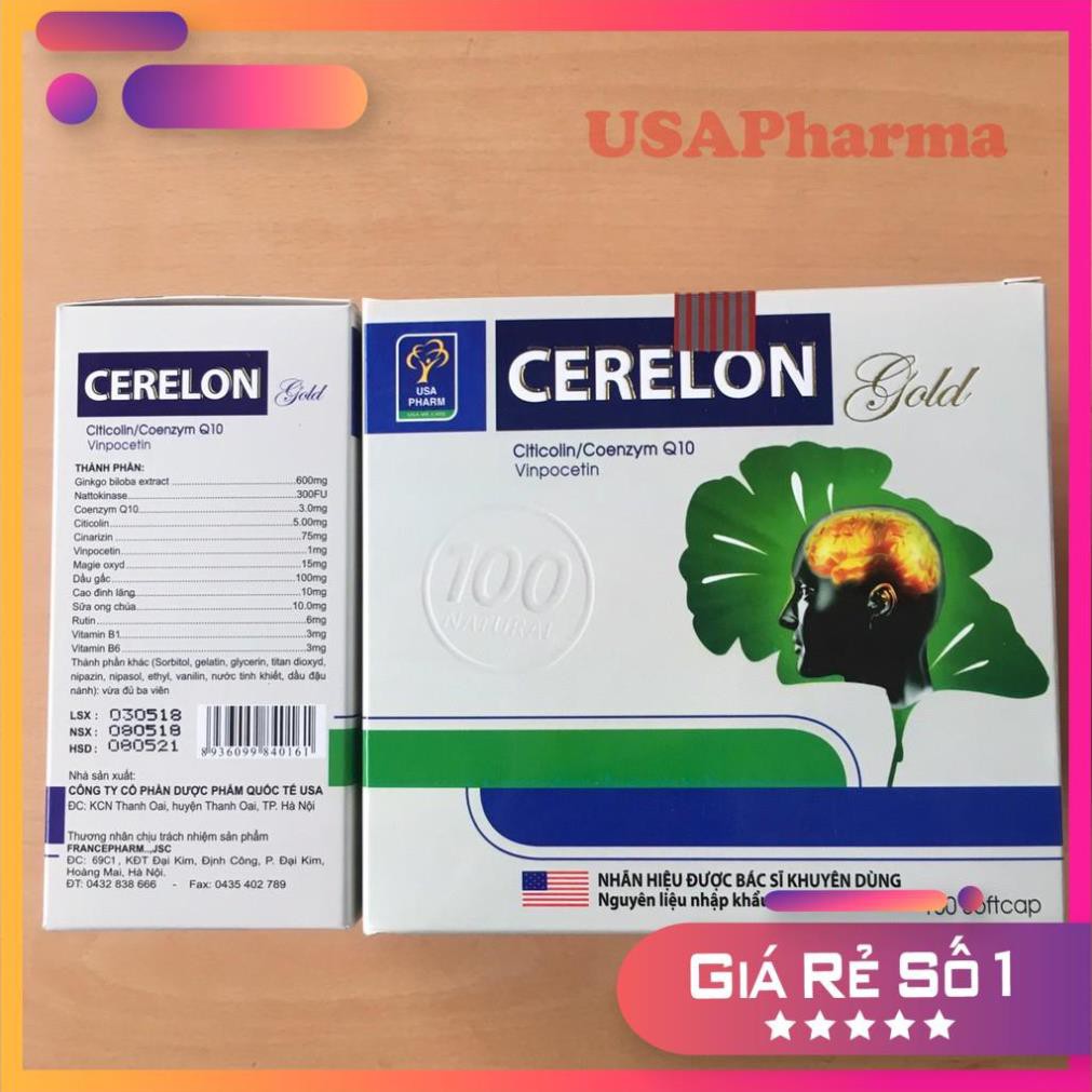 Viên bổ não Cerelon Gold - Giảm nhức đầu, hoa mắt, chóng mặt do rối loạn tiền đình - Hộp 100 viên