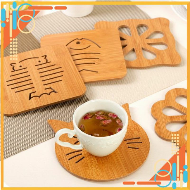 MIẾNG LÓT LY⚡FREESHIP⚡TẤM LÓT CỐC CHÉN BẰNG GỖ NHIỀU HÌNH ĐẸP TRANG TRÍ BÀN ĂN TIỆN DỤNG