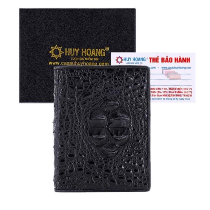 Ví nam da cá sấu nguyên con kiểu đứng màu đen HF2236 ☂️