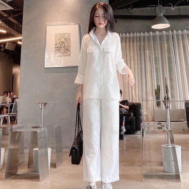 Set áo trắng quần suông