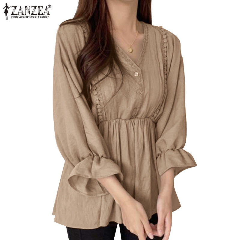 Zanzea Áo Ren Tay Phồng 3 / 4 Cổ Chữ V Thời Trang Hàn Quốc Dành Cho Nữ