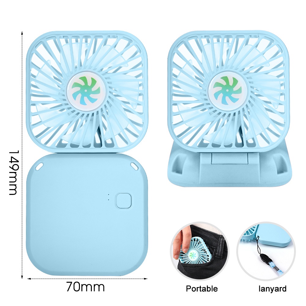 Quạt Điện Làm Mát Để Bàn Mini 3 Tốc Độ Bằng Nhựa Có Thể Gấp Gọn Và Sạc USB Xoay 180 Độ Kèm Dây Treo Tiện Dụng Mang Theo Du Lịch