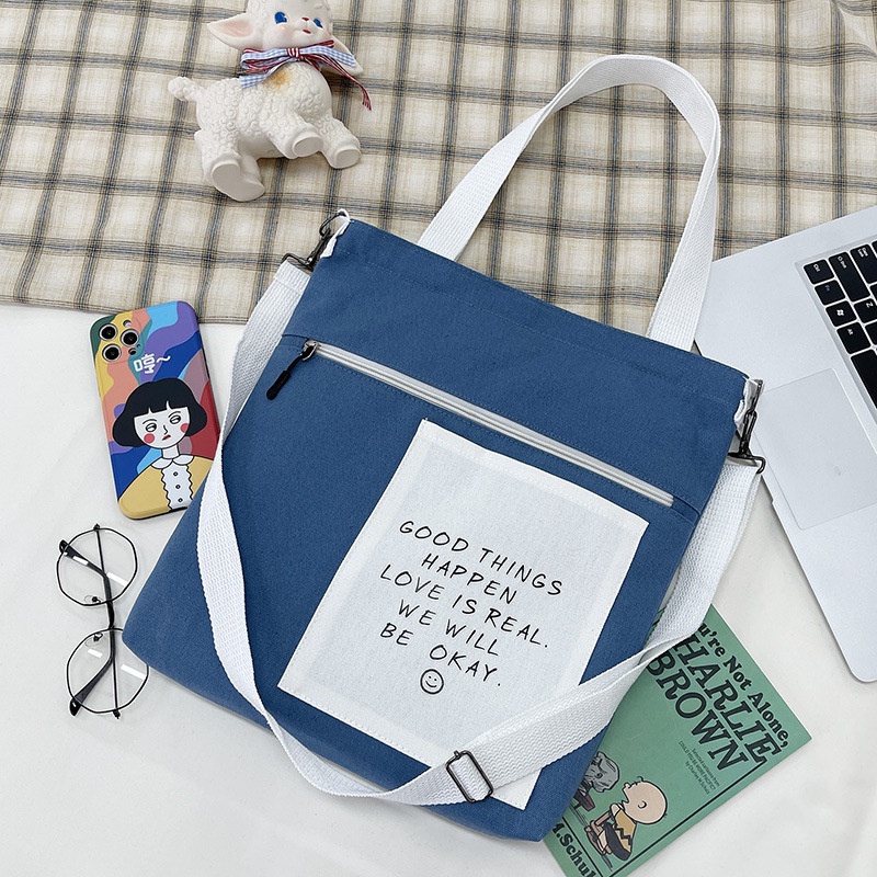 Túi Xách Canvas Phối Màu Sắc Tương Phản Thời Trang Cho Nữ