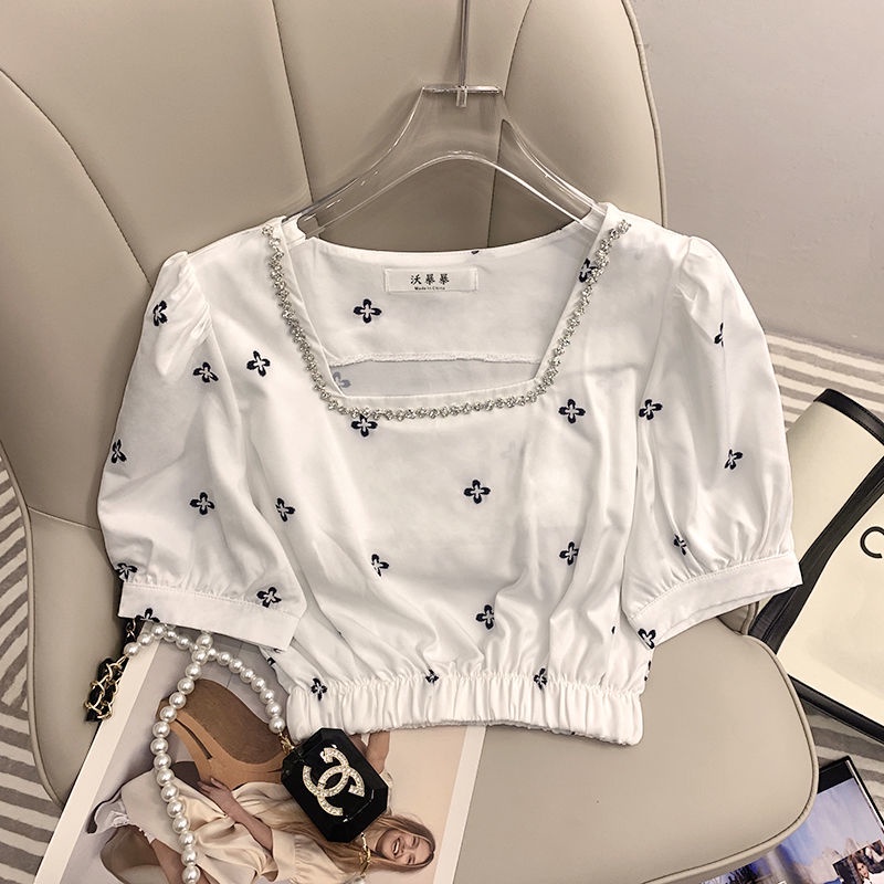 Set Áo Tay Phồng Cổ Vuông + Chân Váy Hoa Phối Bèo Thời Trang Mùa Hè