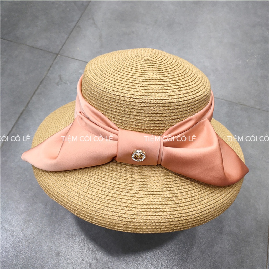 Nón cói đi biển dáng chuông phối đai nơ bảng to xinh xắn - Tiệm Cói Cô Lê