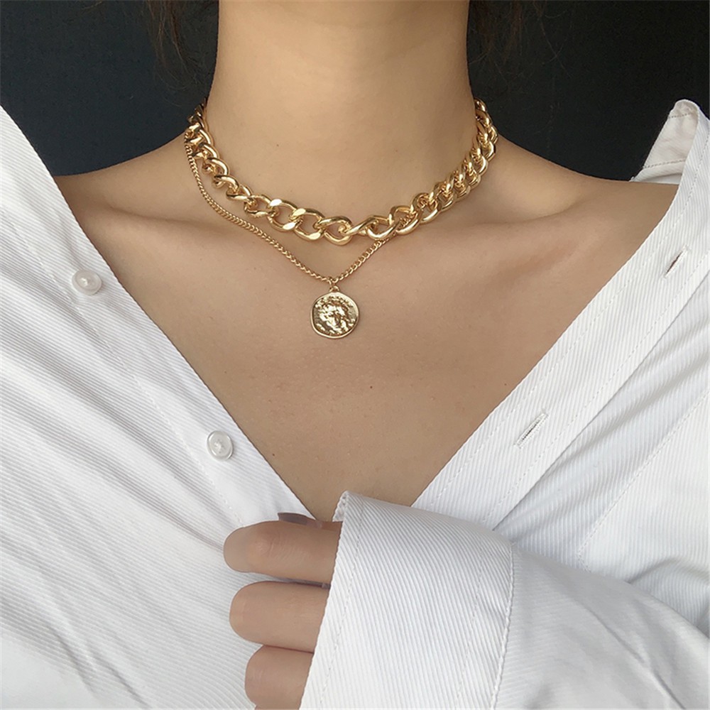vòng cổ Hai Lớp Mặt Hình Chân Dung Phong Cách Retro