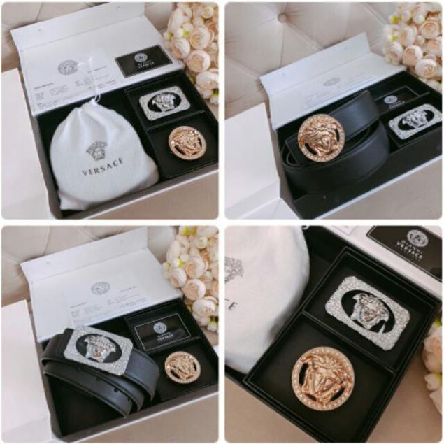 Thắt lưng nam sịn dây lưng nam hai mặt mặt vuông mặt tròn màu bạc vàng kim hàng cao cấp có hộp túi giấy 👑 '