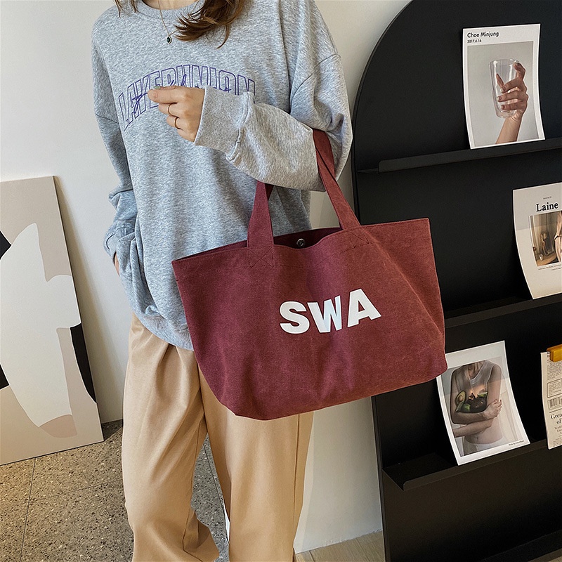 Túi xách IELGY bằng vải canvas cỡ lớn in chữ phong cách thời trang Hàn Quốc