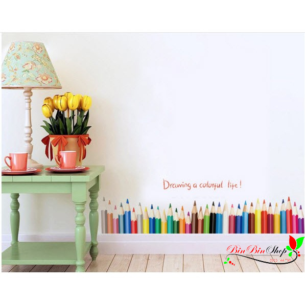 Decal dán tường decal trang trí chân tường bút chì BINBIN CT44 (Có keo sẵn)