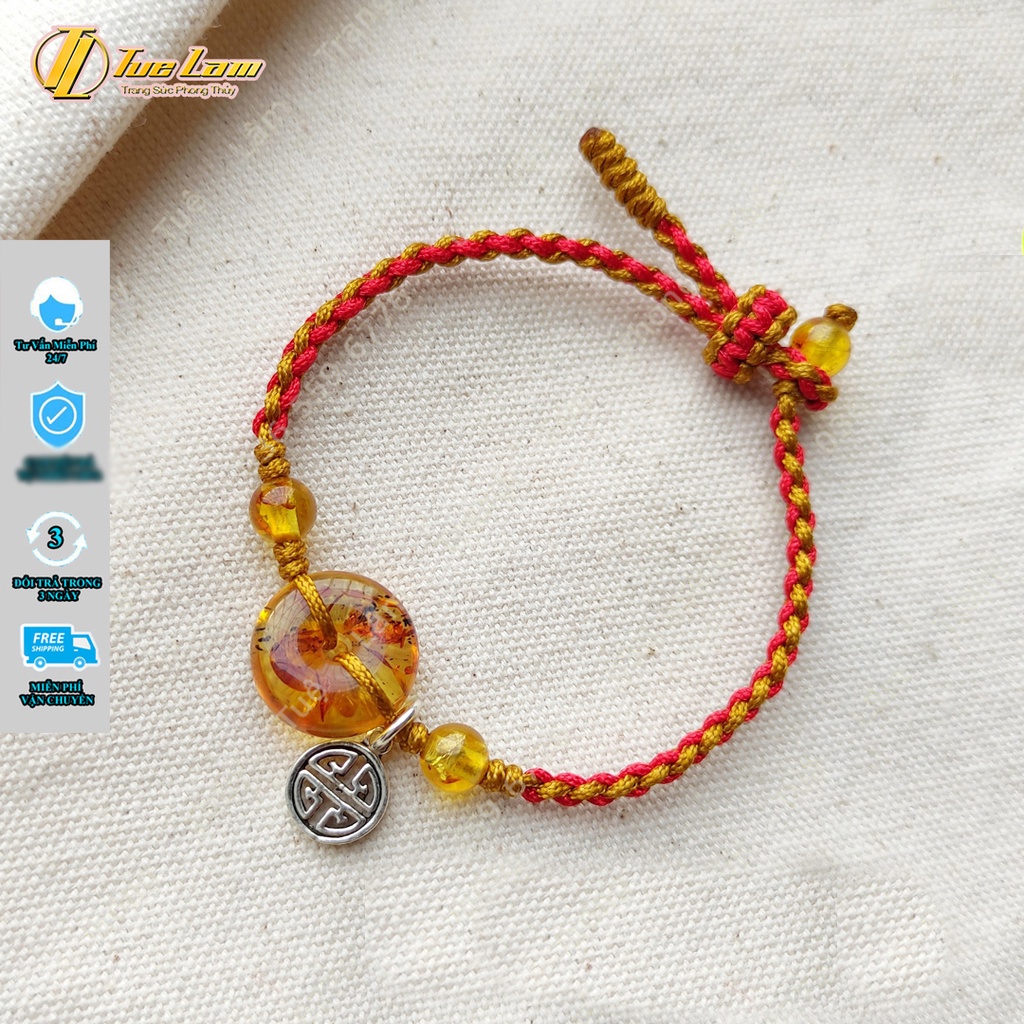 Vòng tay đồng điếu tài lộc màu vàng hợp mệnh bện charm bạc handmade may mắn - Tuệ Lâm