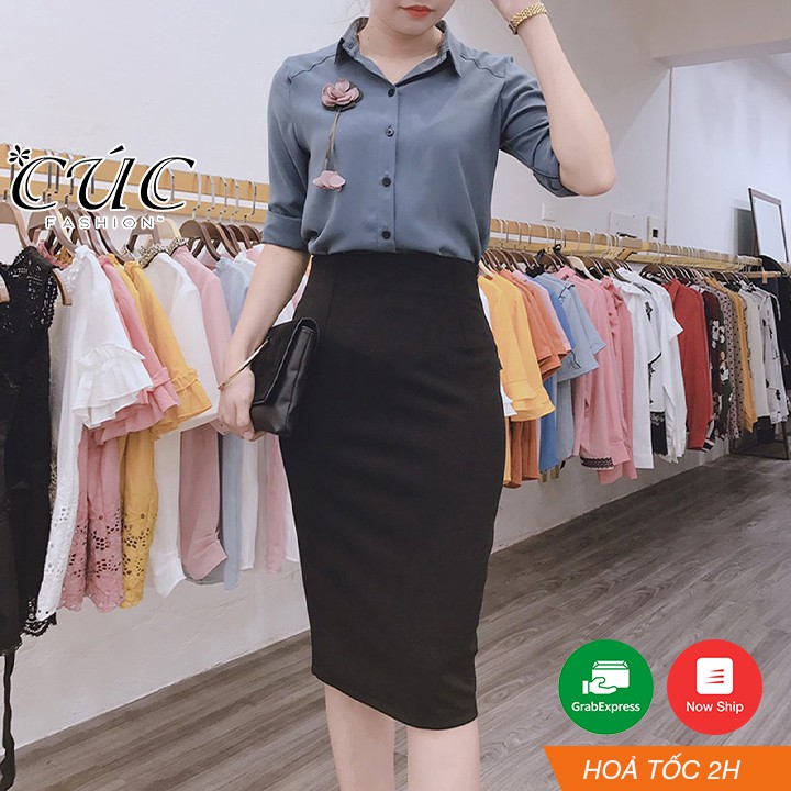 Chân váy bút chì công sở nữ dáng dài đen co giãn 4 chiều đầm cao cấp Cúc Fashion CV186