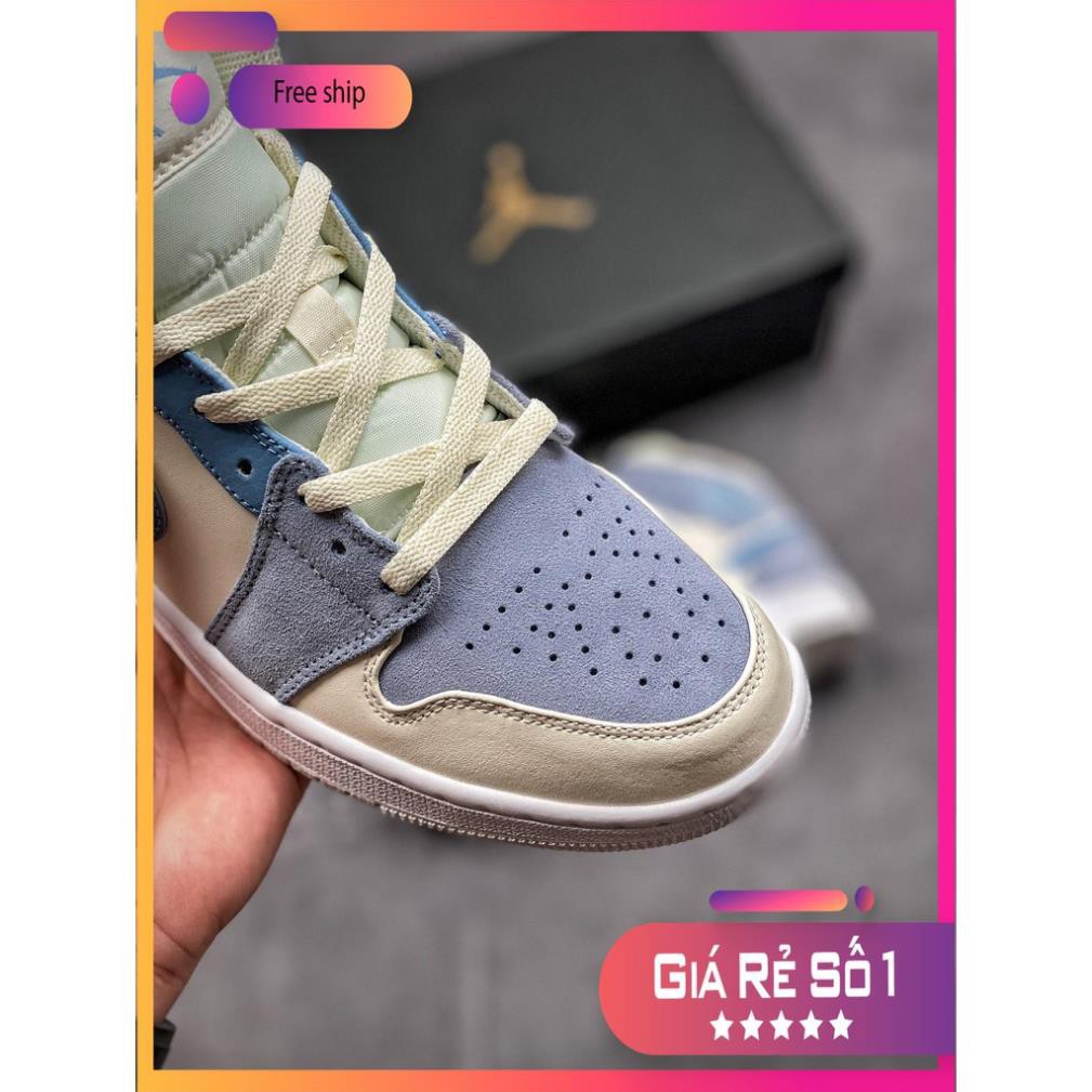 (FULL BOX + QUÀ TẶNG) Giày thể thao Air Jordan 1 Mid Mixed Textures Blue cổ cao siêu đẹp cho nam và nữ