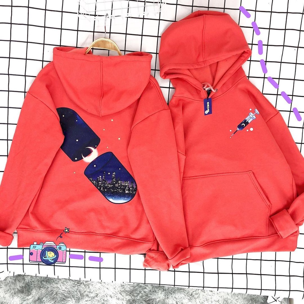 Áo Hoodie thêu hình MEANSTORE nỉ lót bông có mũ oversize unisex nam nữ form rộng phong cách Hàn Quốc - hình in tiêm