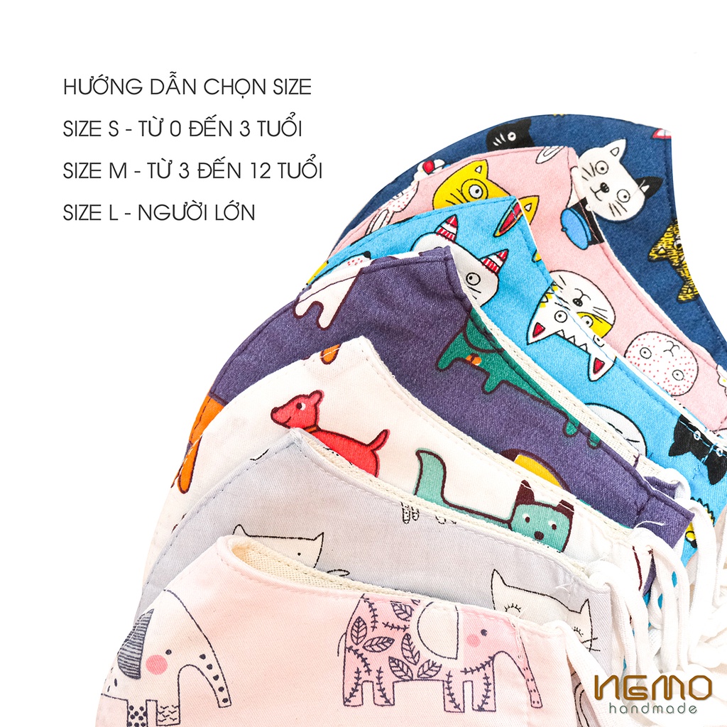 Khẩu Trang Vải 3 Lớp Nemo Đủ Size, Họa Tiết Thú Cưng Ngộ Nghĩnh - KTAN
