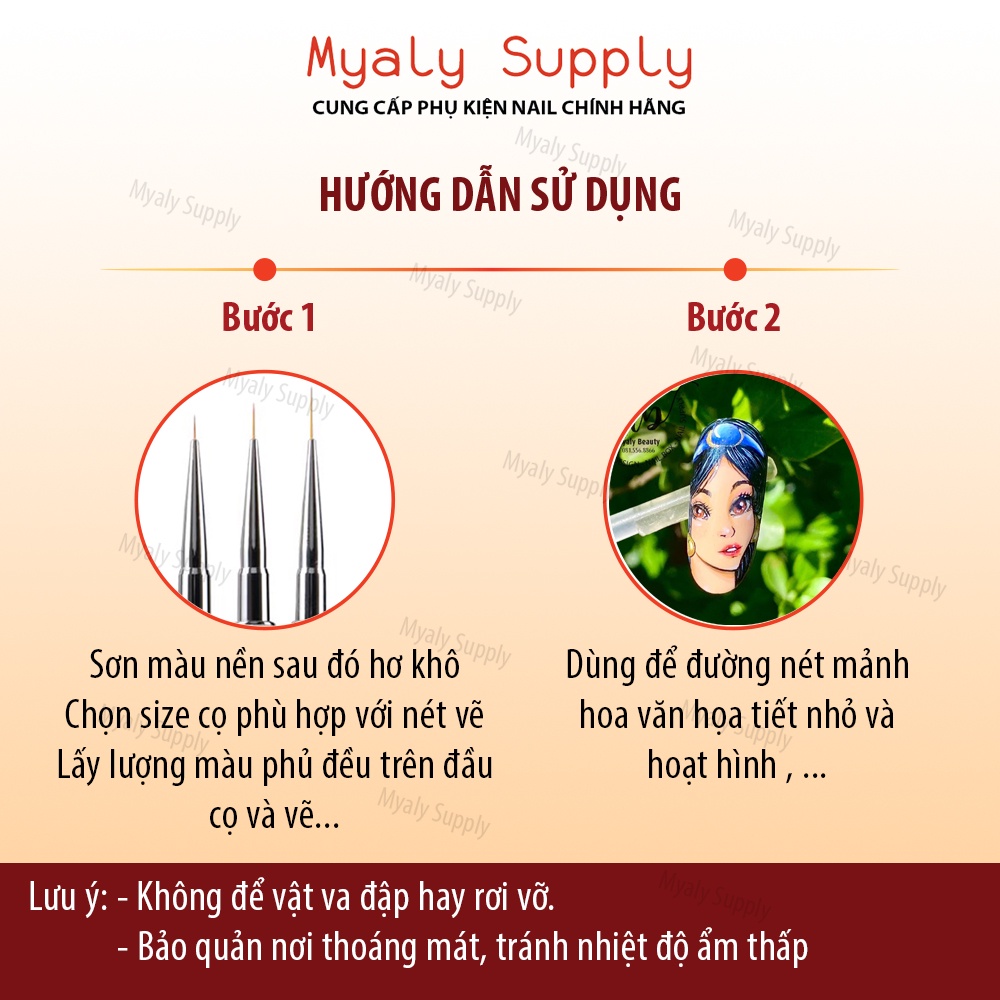 Cọ Nét Nail Cán Đá Nét Nhỏ Dài Mảnh 3 Size