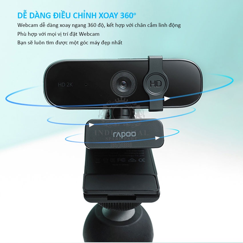 Webcam Rapoo C280 QHD 2K Live Stream, dạy học online, gọi điện video, webcam họp trực tuyến Hàng chính hãng