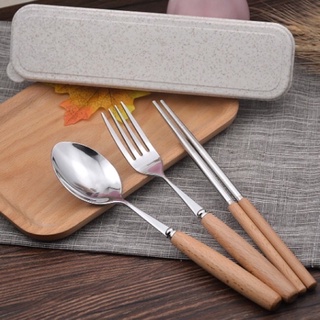 Bộ đũa thìa lúa mạch cán gỗ cao cấp