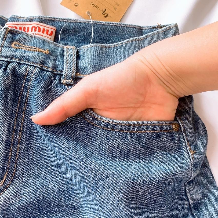 Quần short jean nữ Jeanny Jeans cạp cao không co giãn, Quần sooc bò nữ rách dày dặn cá tính 98