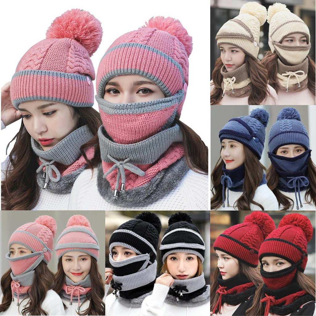 ROWANS Set 3 Mũ beanie Kèm Khăn Choàng Cổ Giữ Ấm Cho Nữ